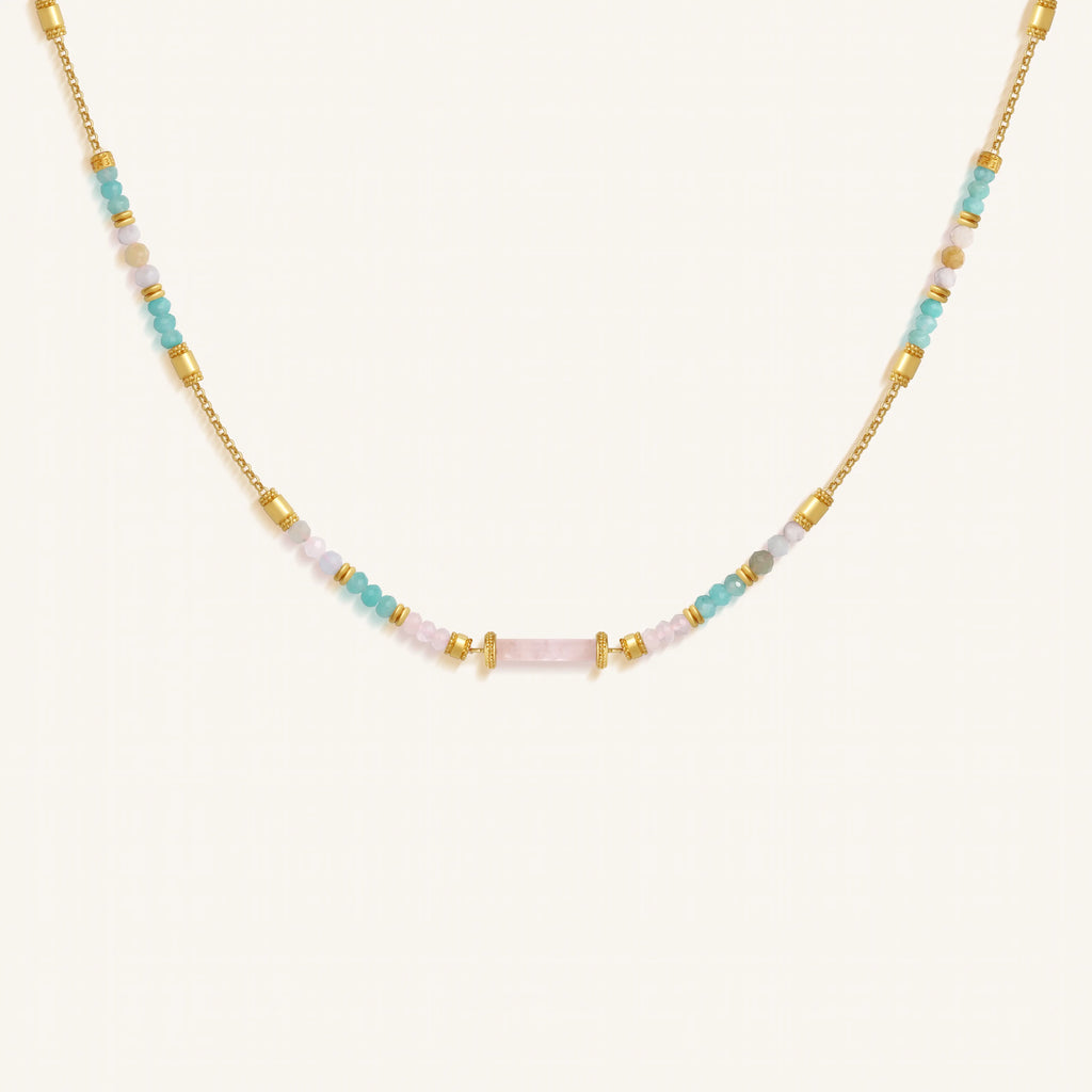 Nurturing Energy Rose Quartz Center Tube Beaded Necklace