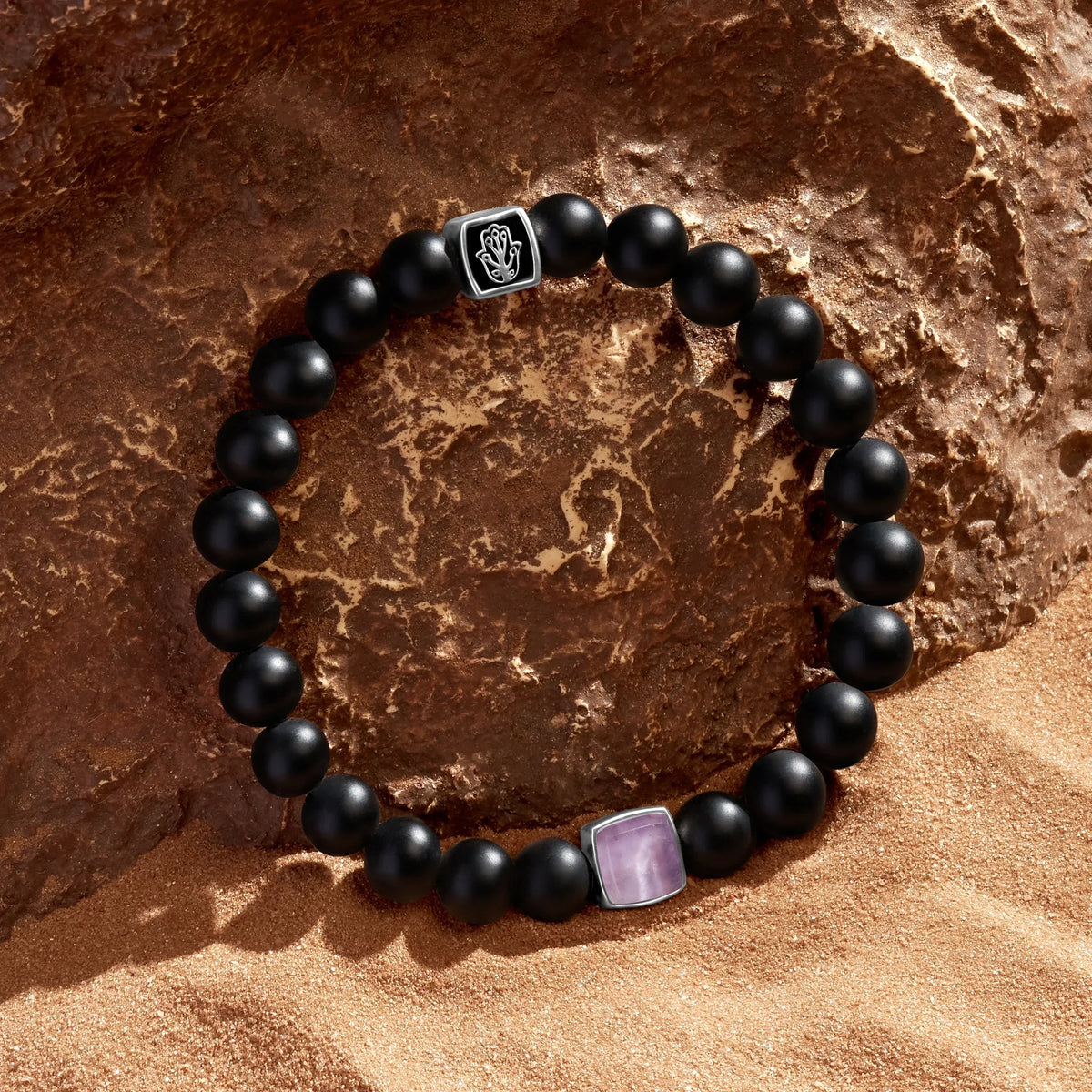 Activated Intuition Amethyst Birthstone Bracelet on Black Onyx
