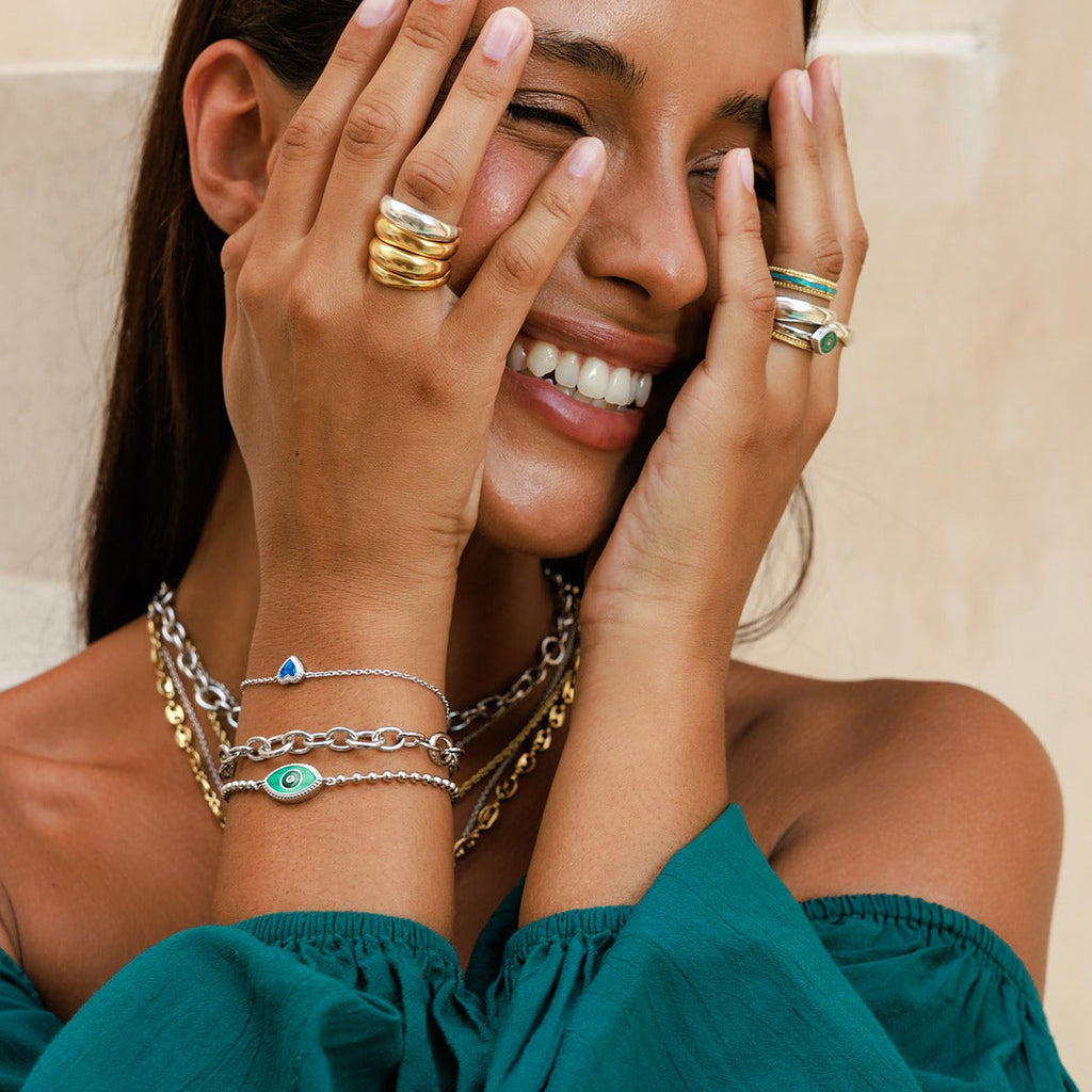 Clear Ambitions Malachite Evil Eye Ring — Size 8