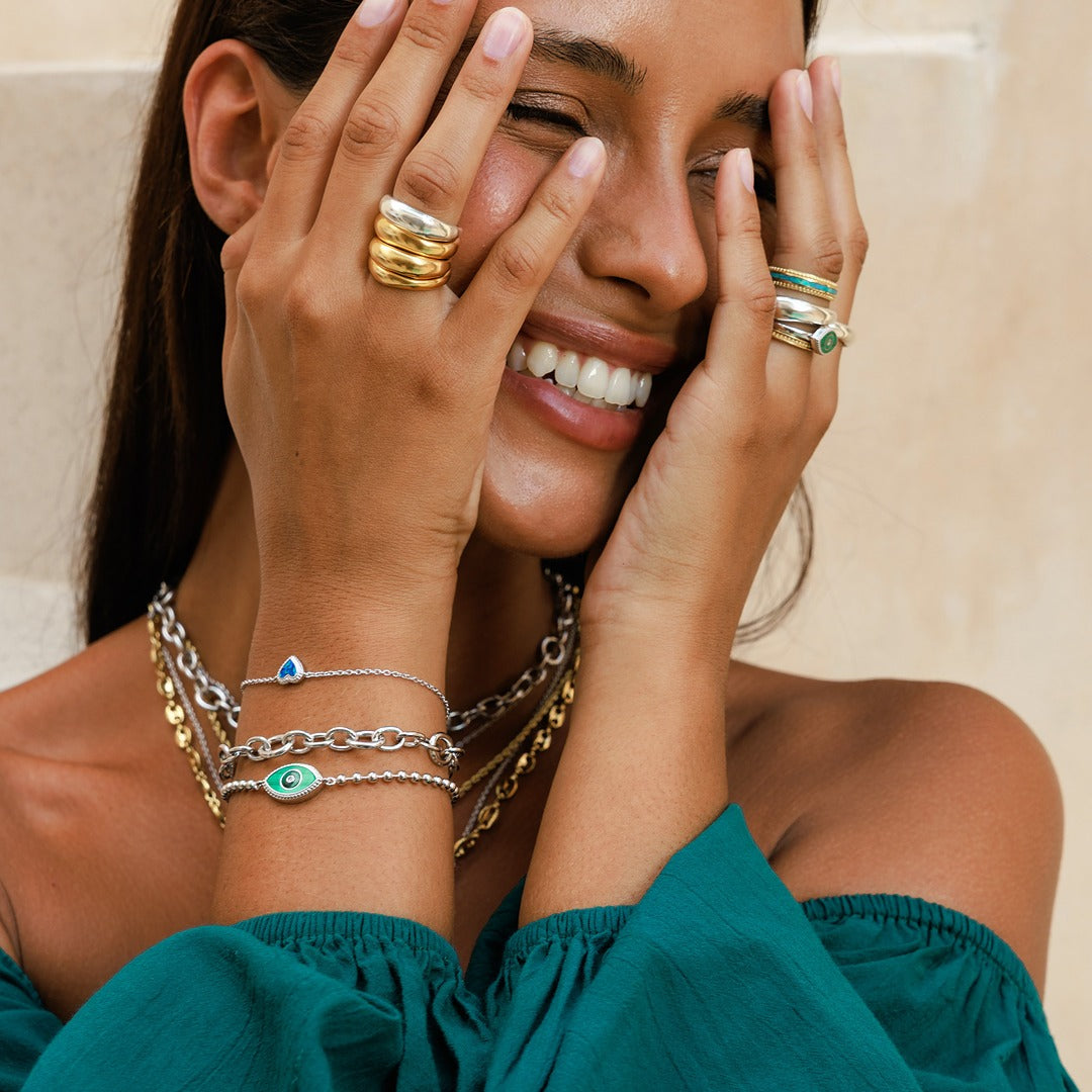 Clear Ambitions Malachite Evil Eye Ring — Size 8