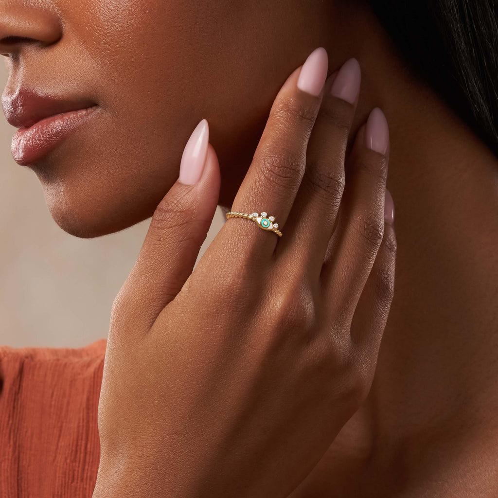 Basic Security Gold Diamond Evil Eye Ring