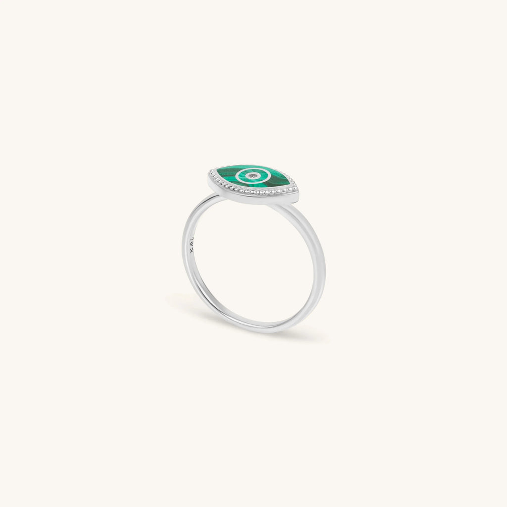 Clear Ambitions Malachite Evil Eye Ring — Size 8